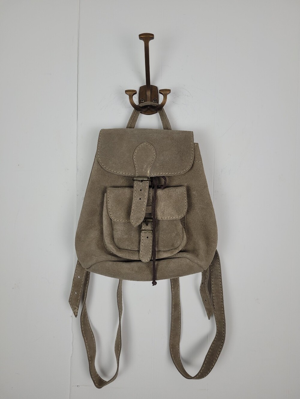 Unbranded Small Taupe Suede Leather Mini Backpack